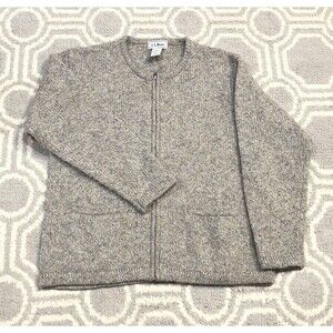 Vintage LL Bean Sweater Womens Medium Wool Blend Knit Full Zip Cardigan Pockets